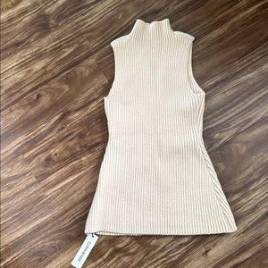 Commense Cream Ribbed Knit Sweater Tank Top